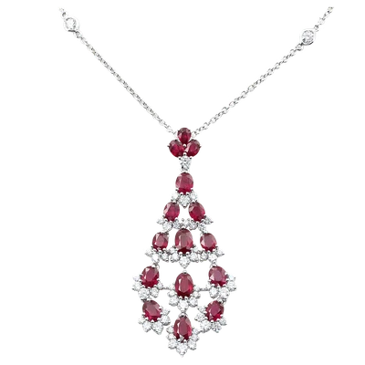 Ladies Diamond Necklace with Rubies 5.31 Carats