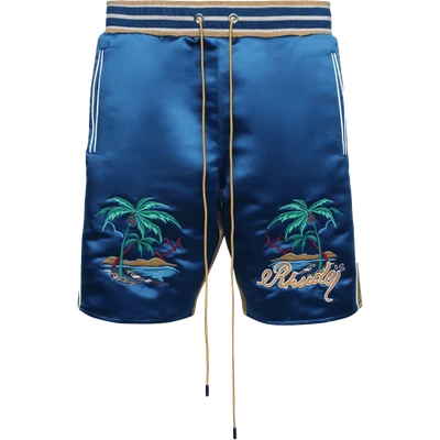 RHUDE Palm Eagles satin shorts