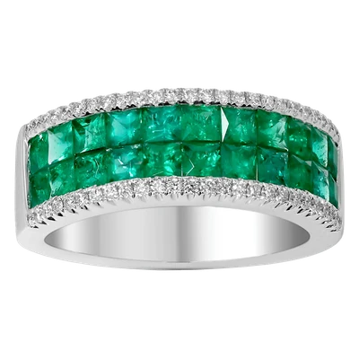 Ladies Diamond Ring with Emeralds 1.69 Carats