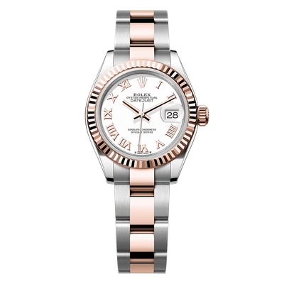 Rolex Lady Datejust Two Tone Rose Gold White Dial 28mm