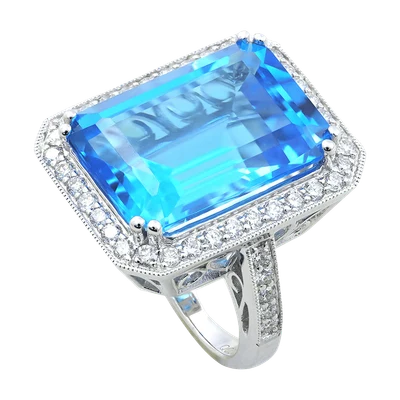 Ladies Diamond Ring with Blue Topaz 26.48 Carats