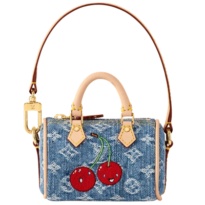 LV x TM Micro Speedy Denim Cerise Bag Charm