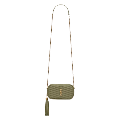 Saint Laurent Lou Mini Bag In Quilted Grain De Poudre Embossed Light Sage