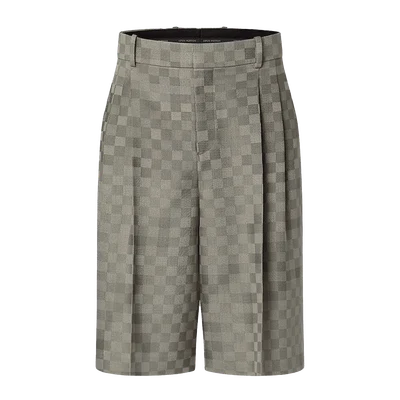 Louis Vuitton Tailored Wide Damier Damoflage Wool Shorts Grey