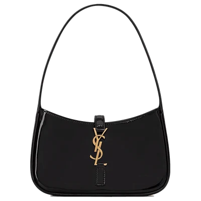 Saint Laurent Le 5 A 7 Mini Hobo Bag In Shiny Leather Black
