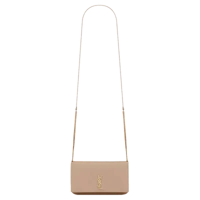 Saint Laurent Cassandre Phone Holder With Strap In Smooth Leather Dark Beige
