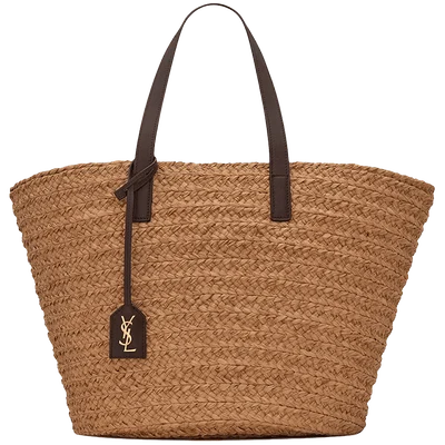 Saint Laurent Panier Medium Bag In Raffia Ivory Brown