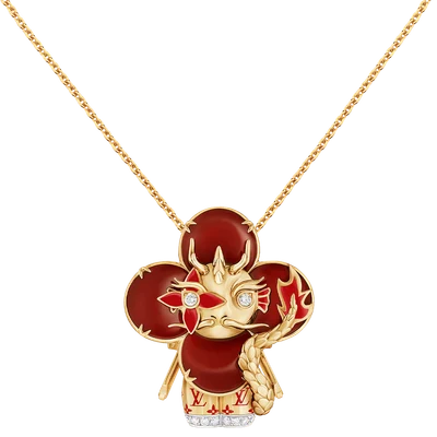 Vivienne Dragon Pendant, Yellow Gold, White Gold, Lacquer, Diamonds & Colored Gemstones