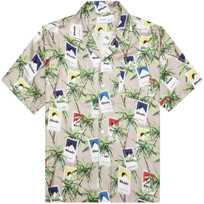 Rhude Cigarette Print Button Up Shirt Taupe/Multicolor