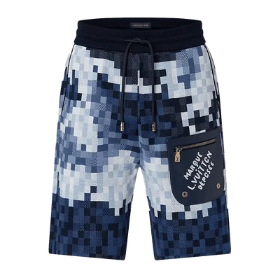 Louis Vuitton Hybrid Leather and Cotton Damier Shorts Blue Damoflage Damier