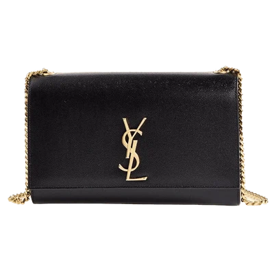 Saint Laurent Kate Medium Chain Bag Grain De Poudre Textured Calfskin Leather Gold-tone Black