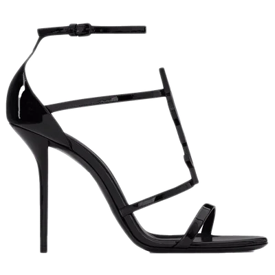 Saint Laurent Cassandra Sandal Heels Black Patent Leather