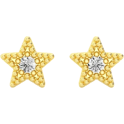 Star Diamond Earrings 14k Solid Gold 0.05ctw