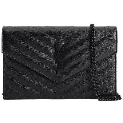 Saint Laurent Envelope Chain Wallet Grain De Poudre Black