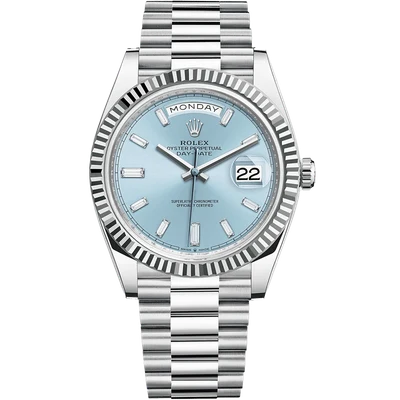Rolex Day-Date Platinum Ice Blue Baguette Dial 40mm