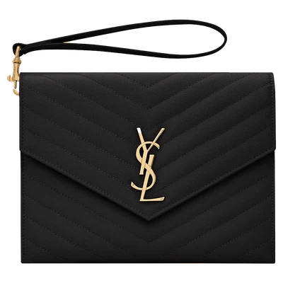 Saint Laurent Cassandre Matelasse Flap Pouch In Quilted Embossed Leather Black