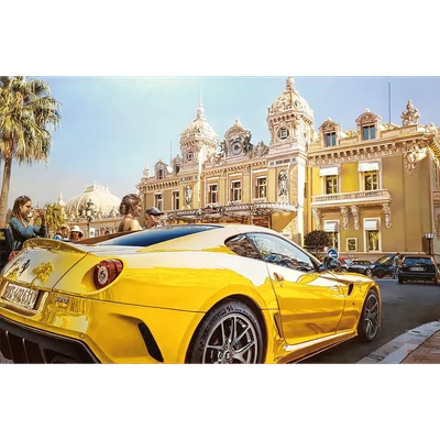 "Yellow Ferrari" Photorealism Painting 2020