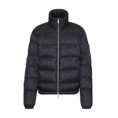 Oblique Down Jacket Black Nylon Jacquard
