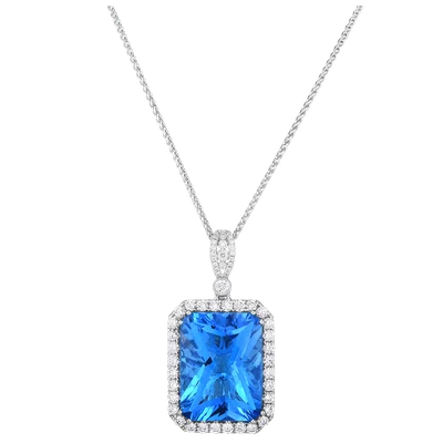 Ladies Swiss Blue Topaz and Diamond Pendant 29.38 Carat Topaz Stone
