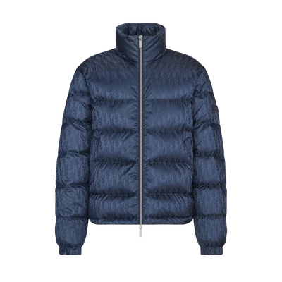 Oblique Down Jacket Navy Blue Technical Jacquard