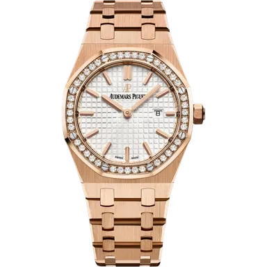 Audemars Piguet Royal Oak Rose Gold White Dial Diamond Bezel 33mm
