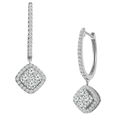 14 Karat White Gold Ladies Diamond Earrings 1.50 Carats