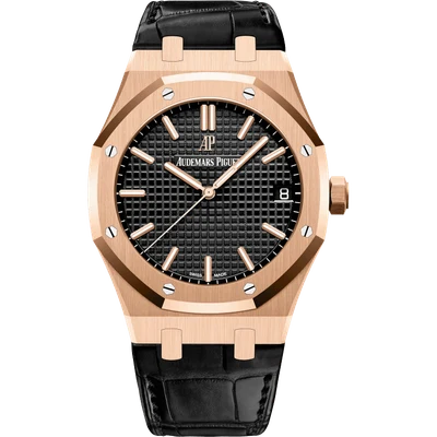 Audemars Piguet Royal Oak Rose Gold Royal Oak Black Dial on Leather 41mm