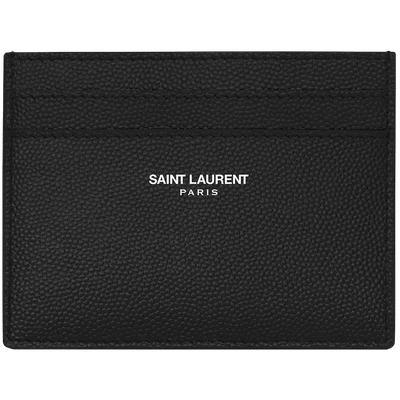 Saint Laurent Card Case Grain de Poudre Embossed Leather Black