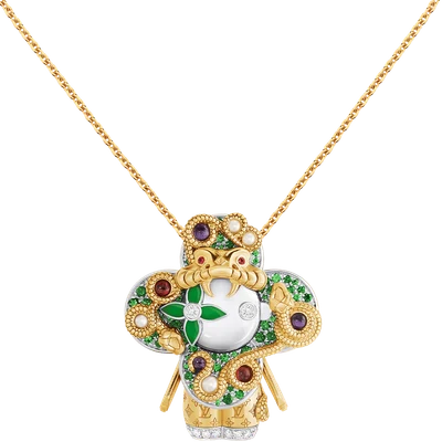 Vivienne Snake Pendant, Yellow Gold, White Gold, Lacquer, Diamonds & Colored Gemstones