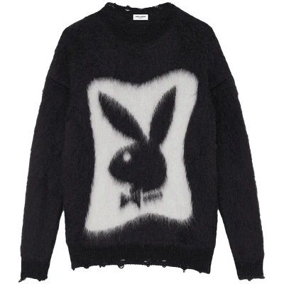 Saint Laurent Playboy Sweater In Mohair Black White