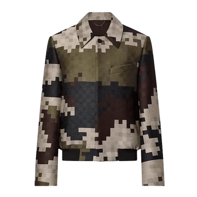 Louis Vuitton Silk Blend Tailored Damier Damoflage Blouson Green Damoflage Damier