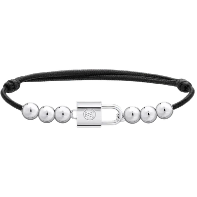 Silver Lockit Beads Bracelet, Silver and Black Polyester Cord