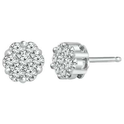 14 Karat Yellow White Ladies Diamond Stud Earrings 1.00 Carats