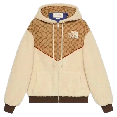 Gucci x The North Face GG Canvas Shearling Jacket Beige