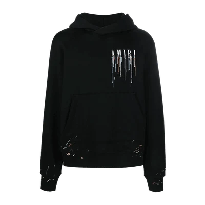 Embroidered Paint Drip Core Logo Hoodie Black