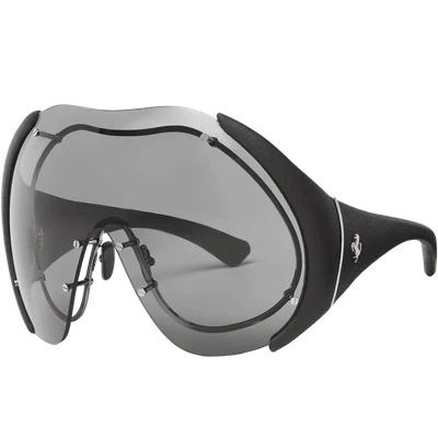 Ferrari Sunglasses In Metal And Black Leather With Dark Grey Shield