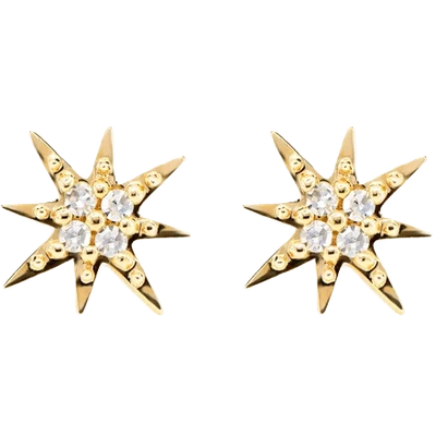 Diamond Shining Star Stud Earrings 14k Solid Gold 0.07ctw