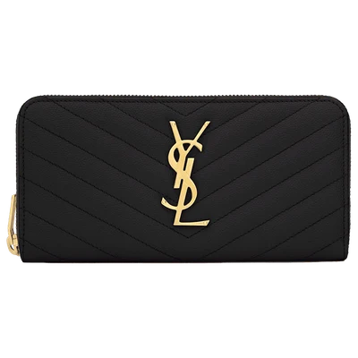 Saint Laurent Monogram Zip Around Wallet Grain De Poudre Black