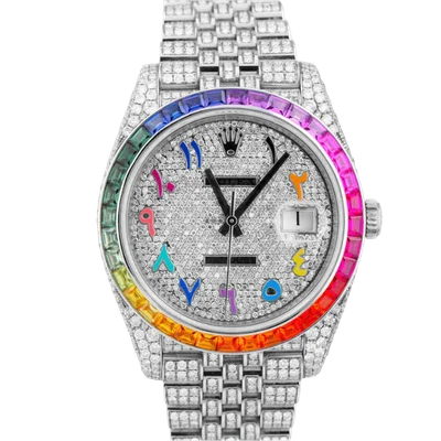 Rolex Datejust Bustdown Rainbow Bezel Rainbow Arabic Numeral Dial 41mm