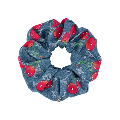 Louis Vuitton x Takashi Murakami Denim Cherry Scrunchy Blue Denim