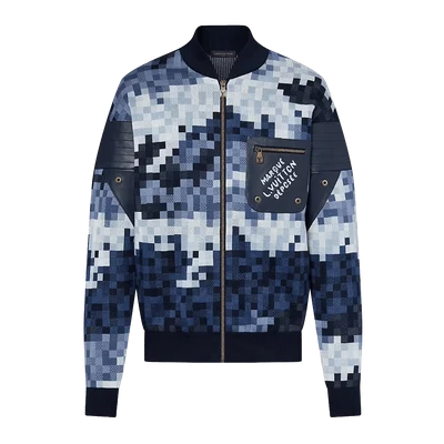 Louis Vuitton Hybrid Leather and Cotton Damier Blouson Blue Damoflage Damier
