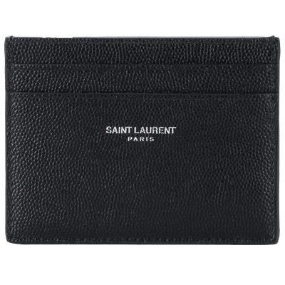Saint Laurent logo-stamp grained-leather cardholder