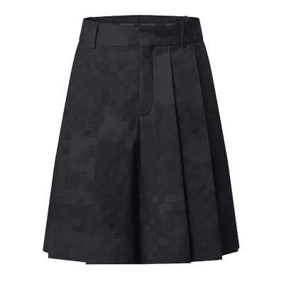 Louis Vuitton Pleated Silk And Wool Blend Damier Shorts Black Damoflage