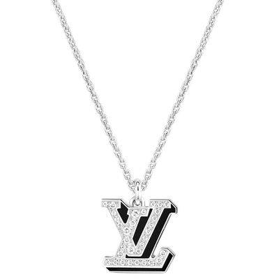 LV Medium Pendant, White Gold, Diamonds and Black Lacquer