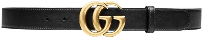 Gucci GG Marmont Leather Belt with Shiny Buckle 1 Width Black