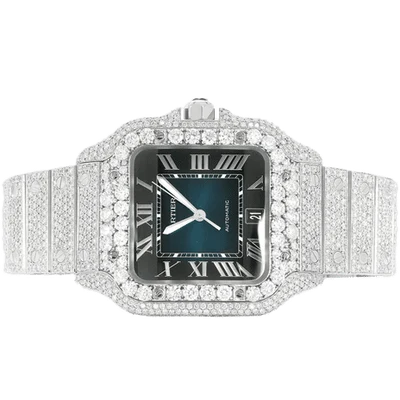 Cartier Santos De Cartier Steel 40MM - 20.50ctw Fully Iced Out