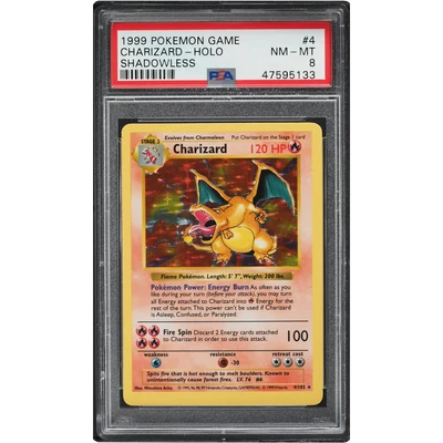 1999 Pokemon Base Set Shadowless Holo Charizard #4 PSA 8 NM-MT