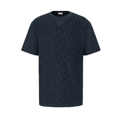 Oversized Oblique T-Shirt Navy Blue Terry Cotton Jacquard