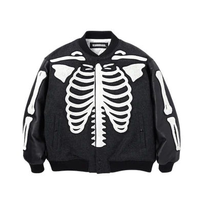 Skeleton Motif Embroidery Stadium Jacket