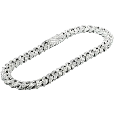 14K White Gold Diamond Cuban Chain